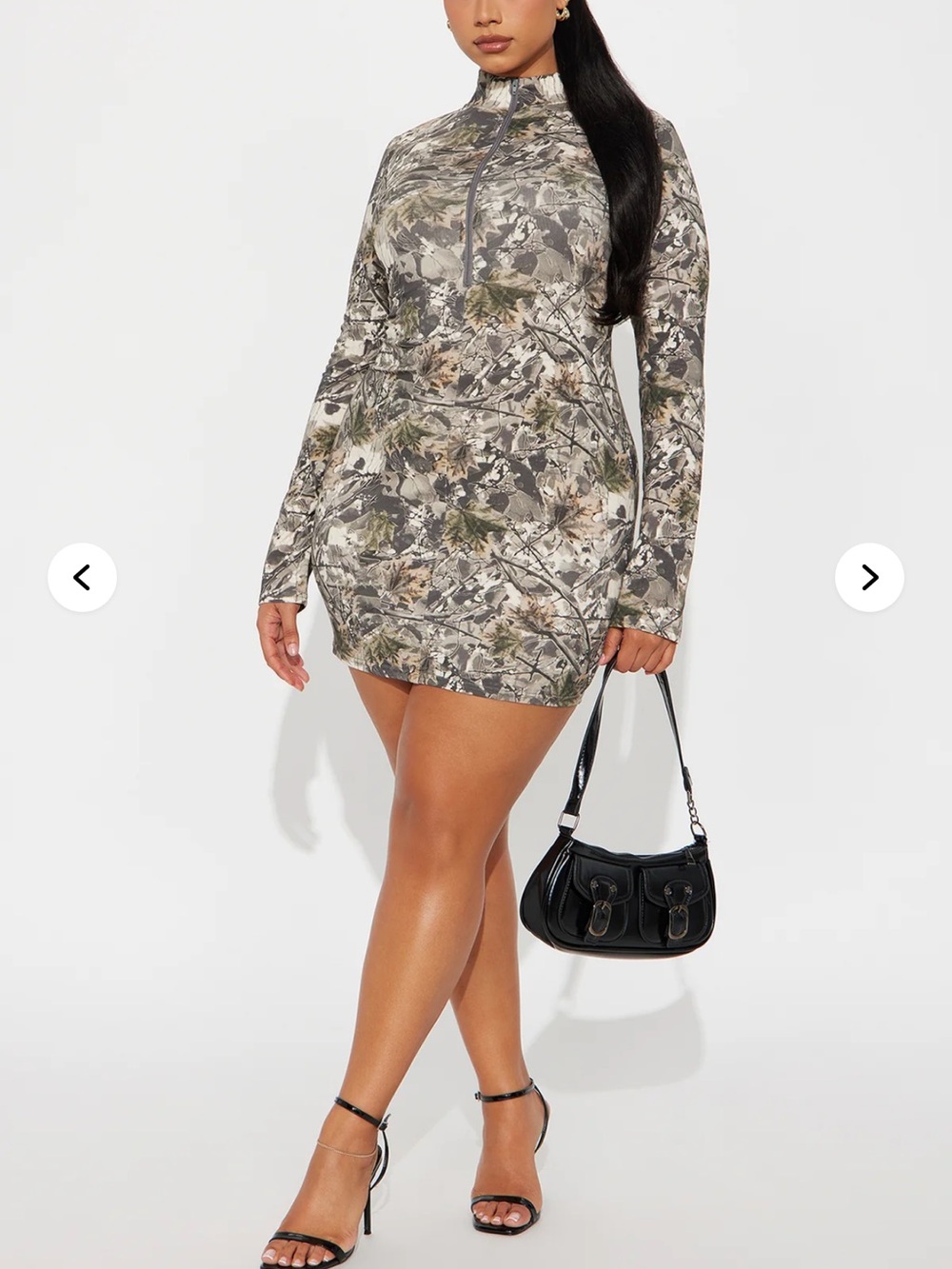 Fashion Nova Gray Camo Floral Long Sleeve Mini Dress